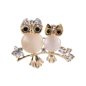 Neuankömmling Opal Stones Double Owl Brosche Pins Mode Kleidung Kleid Schmuck Accessoires