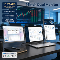 Monitor Portátil LCD Dual de 16 Pulgadas, 2.5K 2560x1600 IPS, Plegable, Extensor para Portátil, Tipo-C, 100% SRGB, con Altavoz, para Uso Empresarial y Gaming