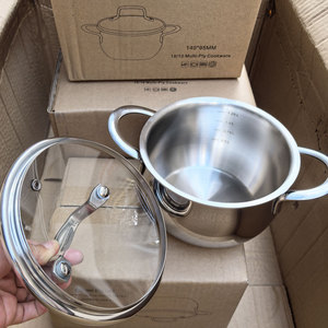 Tambor pequeño de acero inoxidable grueso 18/10 de 1,25 l, olla de estofado pequeña de 14cm, olla moderna para Fideos instantáneos y sopa para 1 persona exportada - Product Image 4
