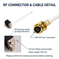 Antena Interna Integrada WiFi 6E/7 de 6 GHz, 5150-7125 MHz, 4 dBi, MHF RF Gen 1, Cable de 1.13 mm y 100 mm