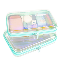 Boîtes de rangement pour jouets d'enfants personnalisables, sacs cosmétiques transparents imperméables à fermeture éclair, étui rigide transparent en PET laser avec fermeture éclair