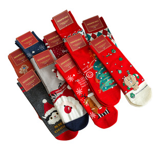 Chaussettes mi-mollet en coton tricoté antidérapantes pour femmes, cadeau <span class=keywords><strong>de</strong></span> Noël pour couples, automne/hiver, chaussettes mignonnes à imprimé numérique dessiné à la main - Product Image 5