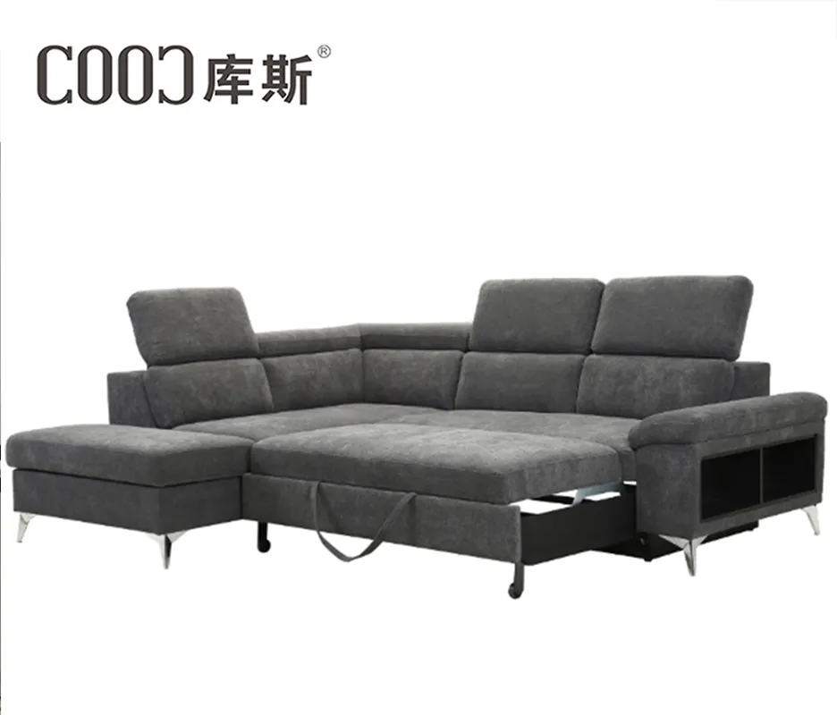 Высококачественный заводской тканевый диван для квартиры, классический серый металлический L-образный секционный диван-кровать