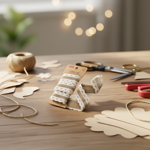 ริบบิ้นผ้าลินิน ILAN ขนาดประมาณ 3.5 ซม. x 2 ม. พร้อมขอบลูกไม้ สำหรับงานประดิษฐ์และตกแต่ง - Product Image 3