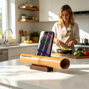 Bambooustics Bamboo Phone <b>Speaker</b> <b>Amplifier</b> Holder For iPhone <b>With</b> USB Power Business Gift - Product Image 2