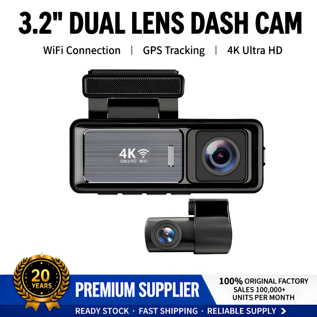 4.3" HD 4K Smart Dash Cam Front/Rear Dual Cameras Night Vision IPS Screen App Control G-Sensor 170 Angle Video Recorder