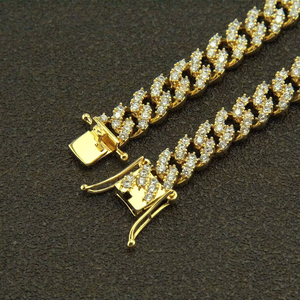 Shiny zircon men's and women's <b>Cuban</b> <b>chain</b> bracelet hip-hop environmentally friendly copper jewelry width 8mm - Product Image 3