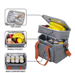 Double-Layer Thermal <b>Insulated</b> Oxford Tote Bag with Zipper Closure for Outdoor Camping Picnic Use Waterproof Food Storage - Product Image 4