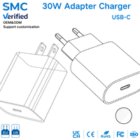 Chargeur mural rapide PD 30W direct usine, adaptateur secteur Type C, option multi-prises, logo personnalisé, vente en gros, adaptateur de chargeur de téléphone