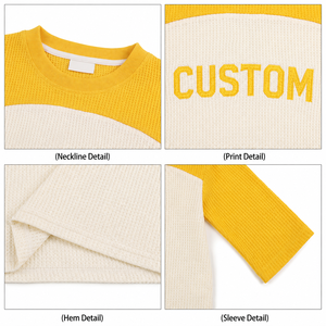 <b>Waffle</b> Knit T-shirt Heavyweight Cotton Color <b>Block</b> Boxy Fit Long Sleeve Streetwear Tee Custom Oversized Pullover Men T Shirt - Product Image 3