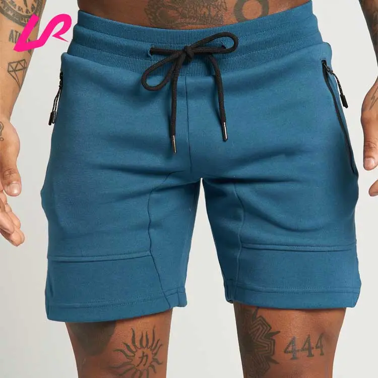 Großhandel Herren Fitness-Training Reißverschluss Training einfache einfarbige kurze Hosen Baumwolle Polyester Jogger-Shorts Schnelltrocknende Sweatshorts