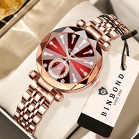 Jam Tangan Wanita Mewah BINBOND N188 Quartz, Arloji Wanita Mewah Rose Gold Elegan Montre Pour Femme Tahan Air 30M