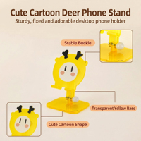 Support de téléphone réglable, design mignon de cerf de dessin animé, matériau acrylique hautement transparent, support de tablette personnalisé avec logo pour utilisation sur bureau