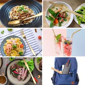 Hot Selling Luxury Stainless Steel Spoon Fork Knife Chopsticks Straw 9 Piece Travel Camping Gold Cutlery Flatware Dinnerware Set - Product Image 4