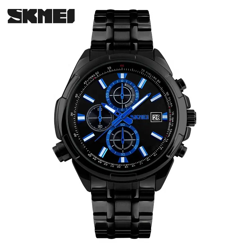 SKMEI 9107 पुरुषों की क्वार्ट्ज घड़ियों फैशन स्टेनलेस स्टील घड़ियों निविड़ अंधकार दिन तारीख <span class=keywords><strong>घड़ी</strong></span>