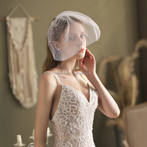 JD27 Voile de visage classique pour femme, style cage à oiseaux, avec perles, fascinateur, peigne à <span class=keywords><strong>cheveux</strong></span> de mariée, accessoire de tête pour fête, élégant, blanc/ivoire, une seule couche - Product Image 2
