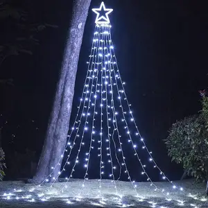 최신 350led 크리스마스 트리 탑 라이트 원격 플러그 태양 광 크리스마스 트리 LED 정원 경로 조명 여러 가지 빛깔의 조명 크리스마스 트리