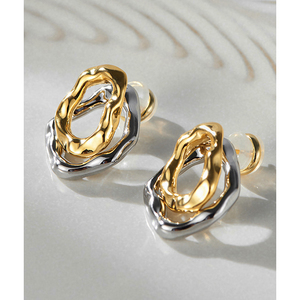 Pendientes de Aro con Diseño de Círculo Martillado de Doble Capa y Dos Tonos, Pendientes Irregulares de Color Contrastante, Joyería Minimalista y Elegante - Product Image 6