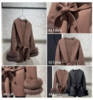 Manteau double face noir et marron sur mesure, avec poignets en fourrure de renard véritable détachables et ceinture, fabrication OEM, vente en gros, marque privée pour boutiques