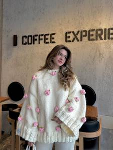 Maglione da <span class=keywords><strong>donna</strong></span> Pullover lavorato <span class=keywords><strong>a</strong></span> maglia oversize <span class=keywords><strong>a</strong></span> maglia <span class=keywords><strong>a</strong></span> forma di fiore con ricamo <span class=keywords><strong>a</strong></span> maniche lunghe Plus Size - Product Image 2