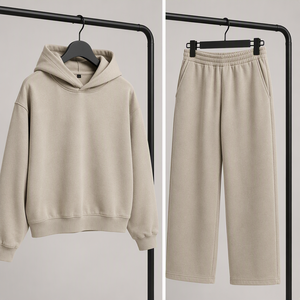 Set Felpa con Cappuccio Boxy in French Terry per Abbigliamento Streetwear con Etichetta Privata, Fornitore di Tendenza, Sportivo, Gamba Larga, Vintage, <span class=keywords><strong>Ecru</strong></span> - Product Image 2