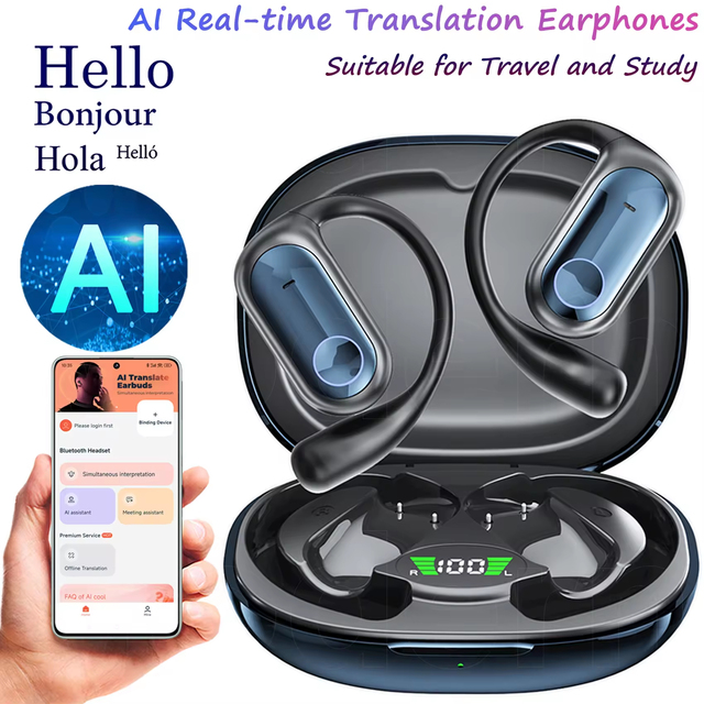 Q17 AI Earbuds OWS Ture Wireless Headphone AI Translator Earbuds Two-way Real Time Translation Earhook Earphone