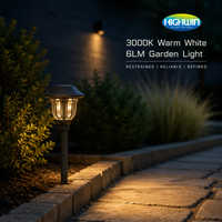 Lampe solaire d'extérieur noire pour chemin, LED blanc chaud 6LM 3000K, 13,3x13,3x50cm, batterie 1,2V 600mAh, panneau monocristallin