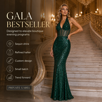 Robe de soirée sirène vert émeraude à sequins pour femme, col halter, décolleté plongeant, corset transparent, collection de robes de gala formelles pour occasions spéciales