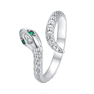 <b>Snake</b> Shape <b>Silver</b> Plated <b>Ring</b> With Diamond And Emerald Eyes Vintage Cocktail <b>Ring</b> Unisex Fashion Jewelry Daily Wear Gift - Product Image 1