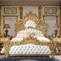 Ensemble de chambre à coucher de luxe en bois antique, lit king-size, meubles de chambre à coucher royaux, ensemble de chambre à coucher classique doré
