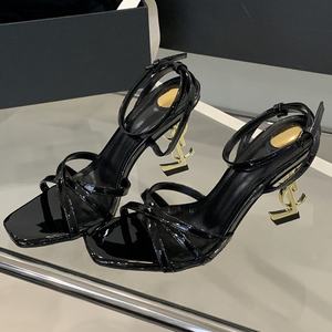 CustomMade Top Quality <b>Womens</b> Metallic <b>Heel</b> Black Sexy Wedding Genuine Leather High <b>Heels</b> Summer Fashion Style - Product Image 1