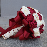 Bouquets de Mariée en Soie Artificielle de Luxe avec Ruban de Satin et Cristaux pour Mariées et Demoiselles d'Honneur – Fleurs à Tenir à la Main pour Mariage
