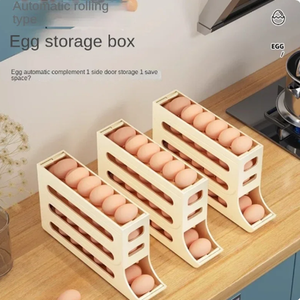 4 Tier Tray Holder Storage Box Refrigerator Storage Container Organizer Automatic <b>Rolling</b> <b>Rack</b> for Refrigerator - Product Image 4