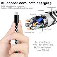 Kabel Transfer Data & Pengisian Daya USB Micro Berbahan Tembaga Murni 3ft 6ft 10ft dengan Jalinan Nilon untuk Penggunaan Android & Komputer