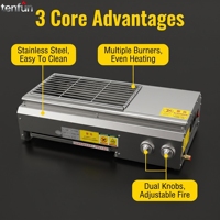 Barbecue au gaz en acier inoxydable pour usage commercial et domestique |   Barbecue à gaz de table pour restaurant, stand alimentaire, barbecue extérieur dans la cour
