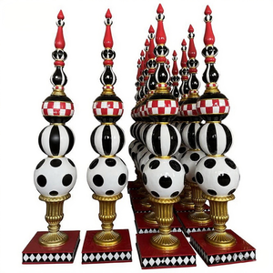 Elegante Weihnachts-Dekostatuen aus Harz: Stapelbare Kugel-Finials in Rot, Schwarz, Weiß mit Harlekin-Muster für Festliche Veranda-Dekoration - Product Image 3