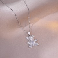 Collier en acier inoxydable avec pendentif ours mignon et cœur, serti de zircone cubique étincelante, bijoux fantaisie pour cadeau