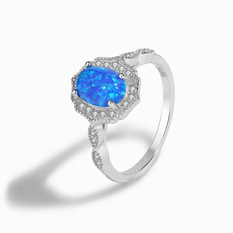 Grosir Cincin Mewah Modis Wanita Cincin Kristal Batu Permata Alami Oval Safir Opal S925 Cincin Perak Murni