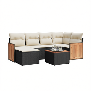 Ensemble de canapés de jardin modulaires élégants en polyrotin noir, meubles d'extérieur avec coussins en mousse haute densité - Product Image 1