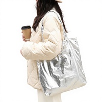 Sac fourre-tout décontracté style coréen rétro avec paillettes métallisées, sac à bandoulière grande taille en nylon couleur unie pour femme, doublure en polyester et coton