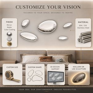 Specchio Scultura a Parete in Acciaio Inossidabile Lucidato a Specchio, Design a Ciottoli, per Hotel, Lobby, Camera da Letto, Corridoio, Ufficio, Misure Personalizzabili - Offerta Imperdibile - Product Image 5