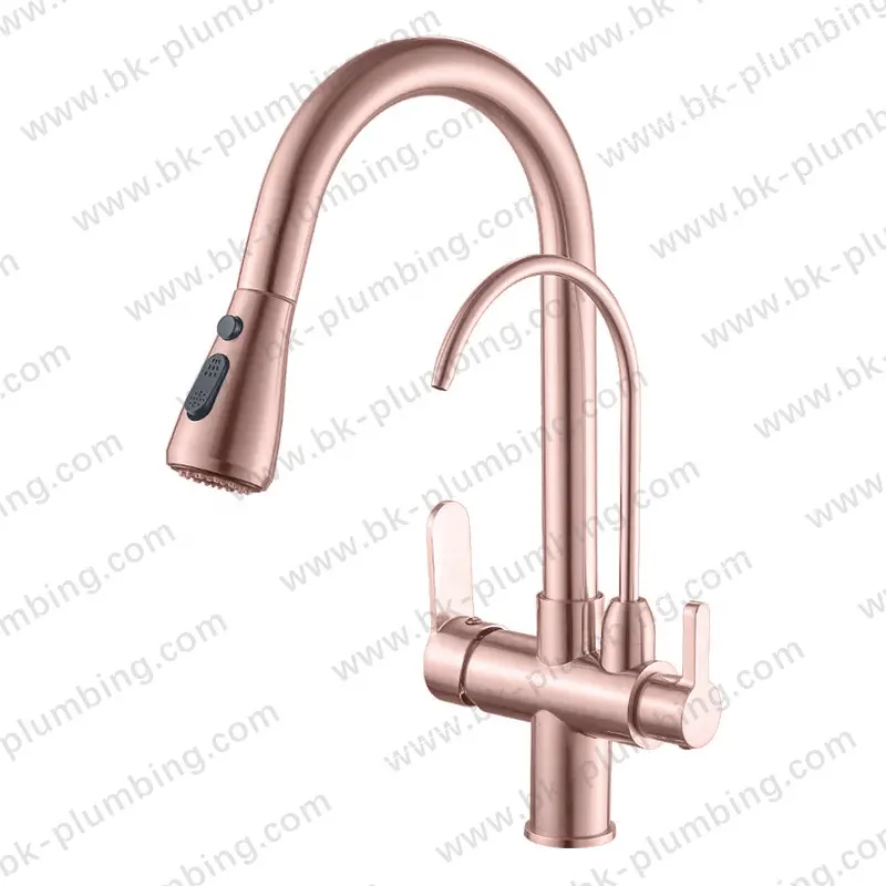 Rose Gold Kitchen Sink Faucet Water Filter Purifier Tap with Pull Out Sprayer