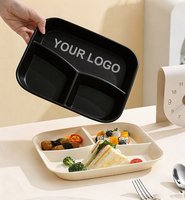 Assiettes carrées en plastique à 3 compartiments de 25,5 cm pour enfants, adaptées au micro-ondes, pour une alimentation saine et la perte de poids, idéales pour le camping