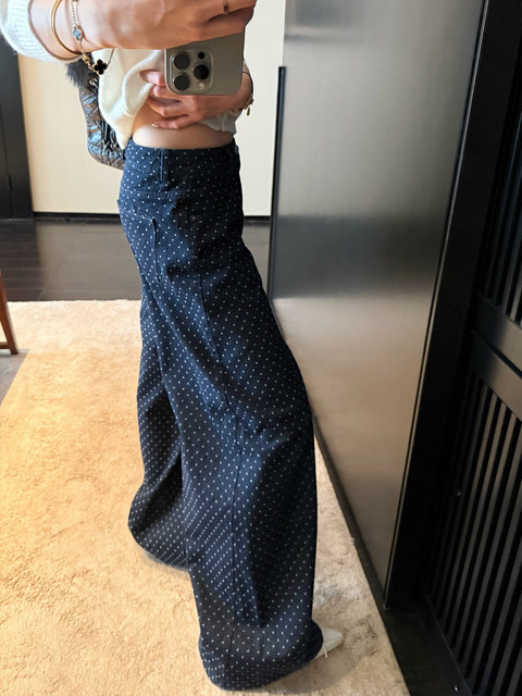 2026 Casual Daily Polka Dot Jeans, Women's Spring Styling Curved Wide-leg Casual Pants