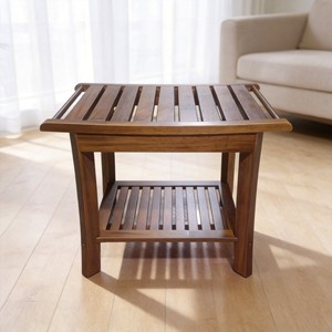 Banc de douche en teck 50,8x35,5x45,7 cm, tabouret de salle de bain en bois massif avec étagère pour la maison, l'hôtel, l'entrée - Product Image 2