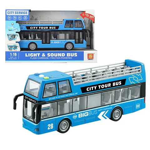 Child Puzzle Play City Service 1 16 Scale Inertia Friction Car City Tour Bus Vehicle Toy With Door Opening Light Sound For Kids