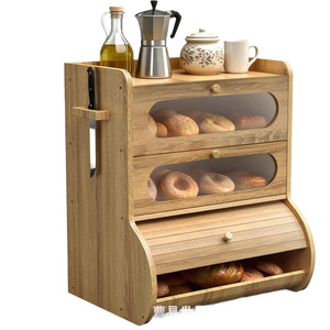 Wooden Bread Box With Lid Rectangle Shape Solid Color Magnetic Lock For <b>Kitchen</b> Storage - Product Image 5