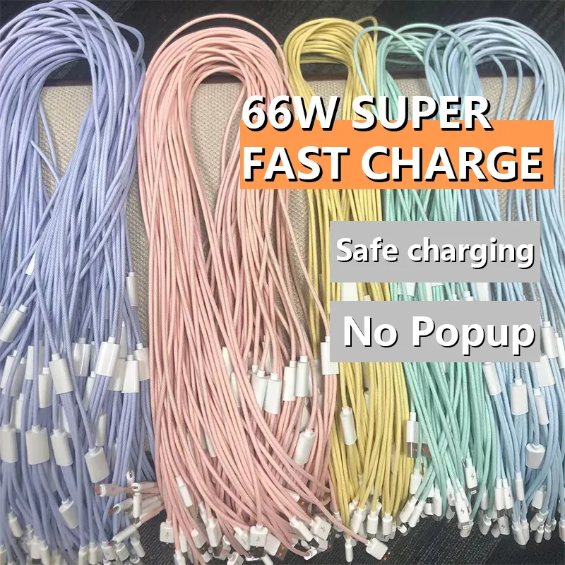 66W Super Fast Charging Macaron Braided Data Cable Suitable for Apple Android Type C Charger wire
