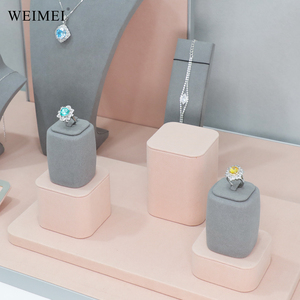 WEIMEI Luxury Gray Velvet Pink <b>Necklace</b> Bust <b>Ring</b> Earring Bracelet Stand Retail Window Boutique Jewelry Counter Display Set - Product Image 5