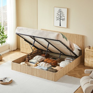 Storage <b>Double</b> <b>Bed</b> Wheat-colored High Headboard Hydraulic Lift Storage Bedroom Furniture - Product Image 1